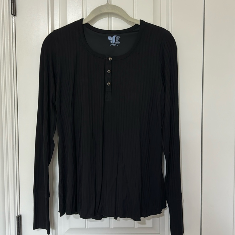 Shebird black long sleeve with built-in bra top
